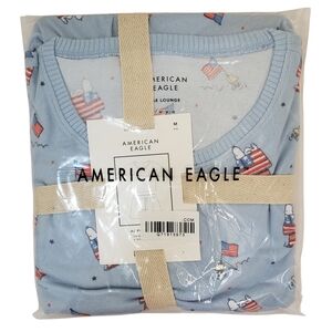 AMERICAN EAGLE Pajama Set Women Snoopy Americana Plush Baby Tee & Shorts